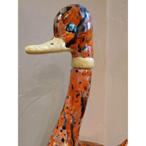 Handmade Speckled Duck Decanter Orange With Multicolor Spots Duck Collector - Picture 1 of 12